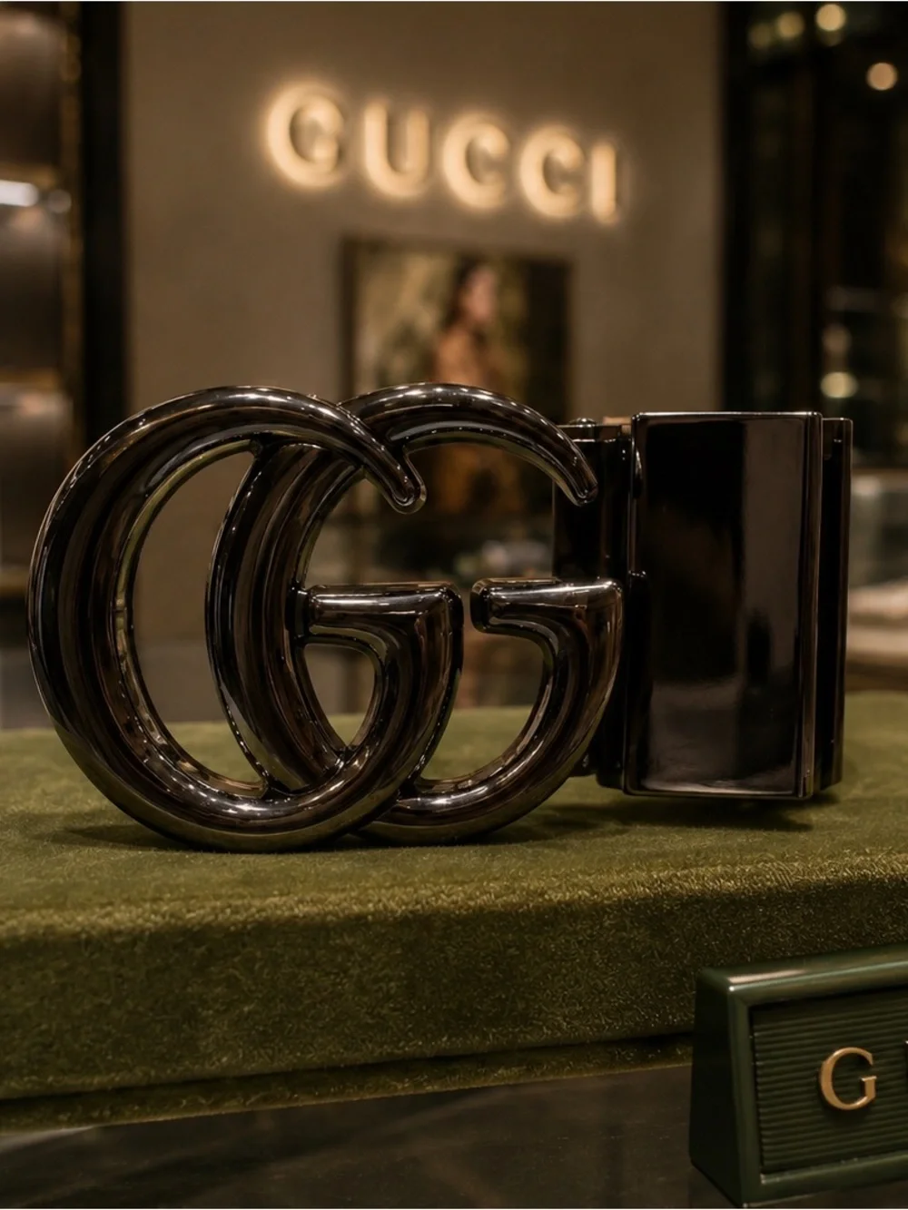 Gucci Men's Glossy Black Double G Buckle Belt